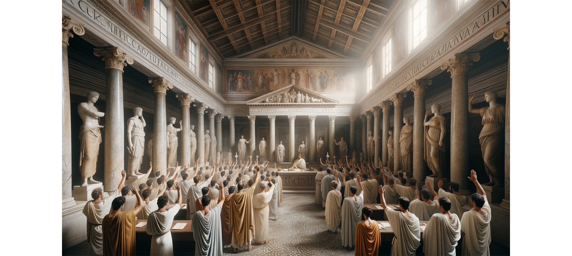 Bild einer Abstimmung mit alten Rom mit mehreren Personen die Ihre Hand heben